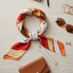 Vintage Abstract Skinny Scarf Orange Yellow Red